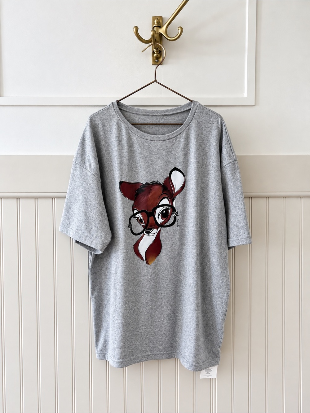 Grey Graphic Tee with Deer Illustration